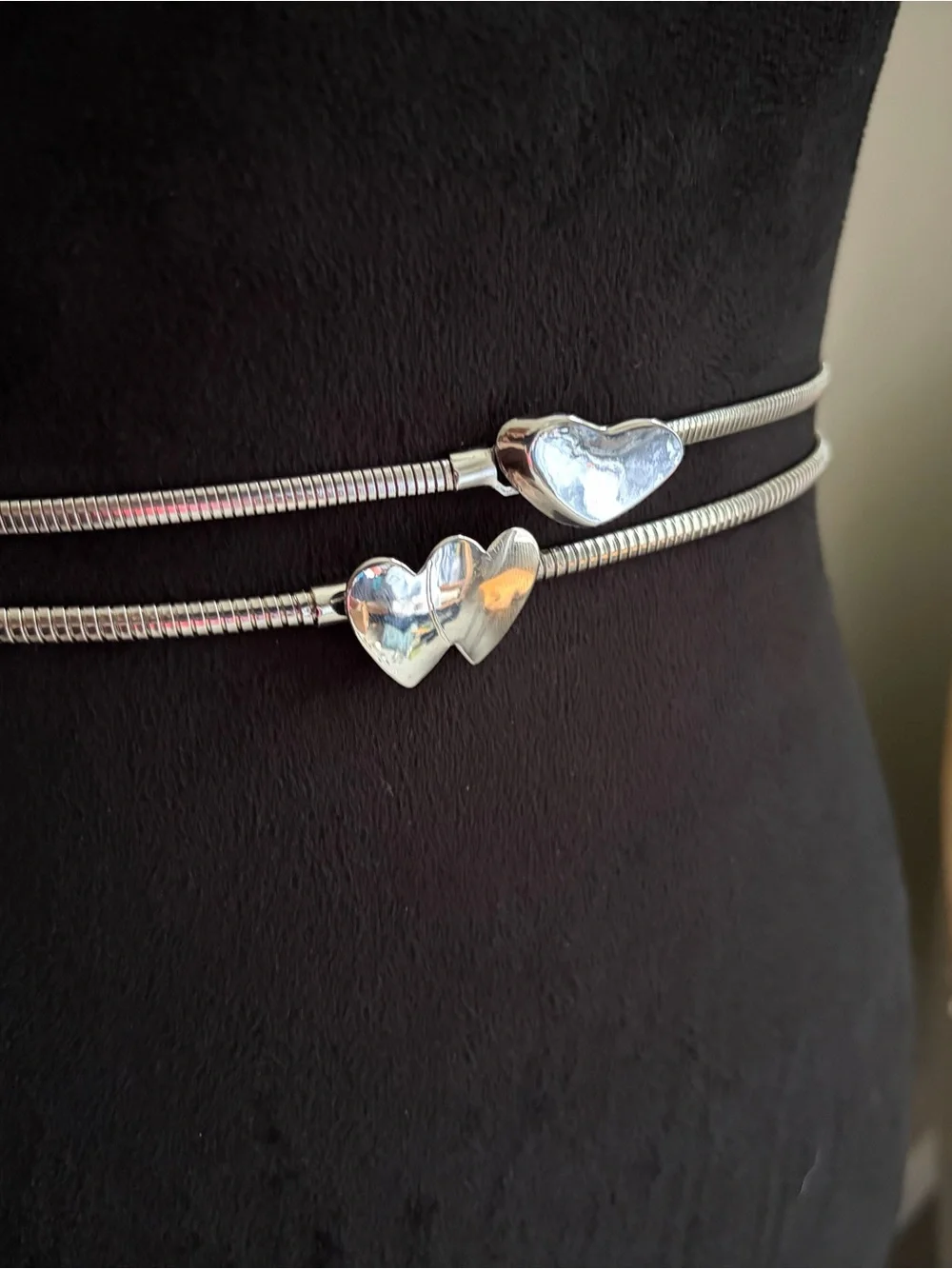 Silver Colored Double Heart Chain Belt - Set Of Two Belts